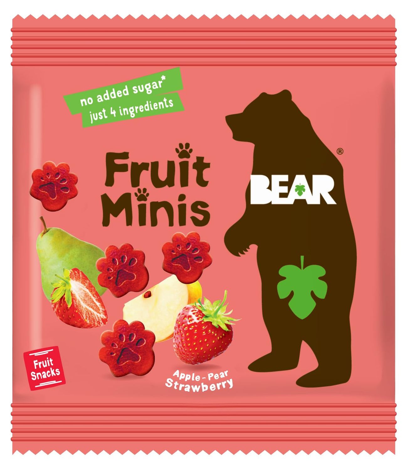 BEAR Fruit Snack Minis - Bite-sized Snacks For Kids - Gluten Free, Vegan, Non-GMO - Strawberry 0.7oz (1 Count)