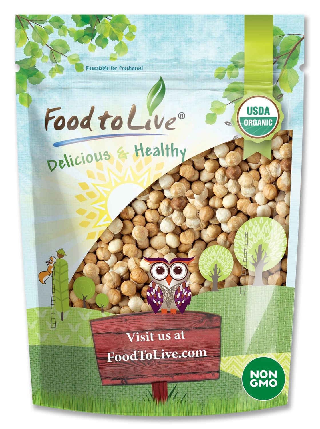 Food to Live Organic Blanched Roasted Hazelnuts, 4 Pounds - Non-GMO, Dry Roasted Filberts, No Skin, Whole Nuts, Unsalted, Kosher, Vegan, Bulk. Keto Snack. Great for Baking, Salads, and Granola.