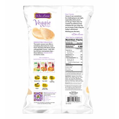 Wai Lana Veggie Chips Sea Salt and Vinegar (5 Pack of 4.5 Ounce Individual Bags) - Gluten Free, Non-GMO, Vegan, Zero Trans Fats