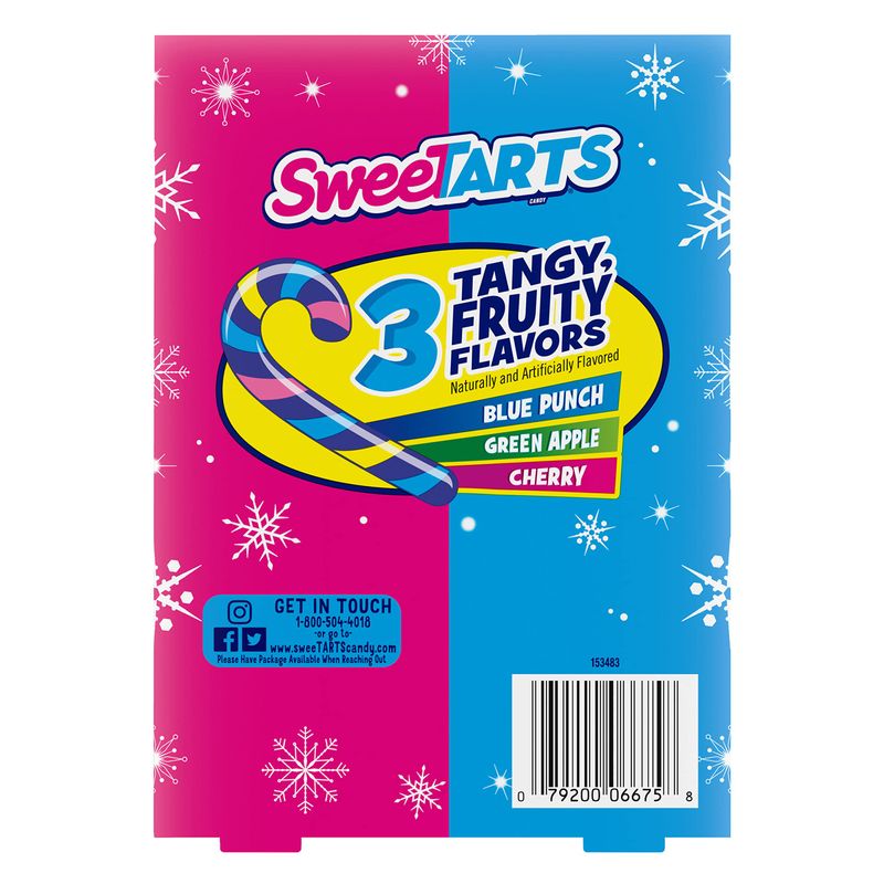 SweeTarts Holiday Candy Canes, 12ct Box - Individually Wrapped Holiday Classic, Perfect for Stocking Stuffers, Holiday Gifting and Decorating