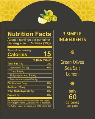 Mina Olive Snack Packs, Pitted Green Olives with Lemon, 2.11oz (Pack of 12) Healthy Snack Olives, Green Olives Pitted, Keto Snacks, Vegan, Gluten Free Travel Snacks, All Natural, 60 Calories per Pack