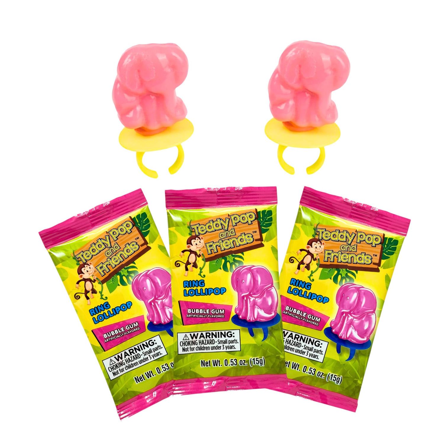 Bubble Gum Teddy Pop &amp; Friends Ring Lollipops- 30 Ct - Bubble Gum Flavor, Individually Wrapped, Fun Wearable Treats Gluten-Free, Kosher &amp; Nut-Free Perfect for Parties, Holidays &amp; Goody Bags