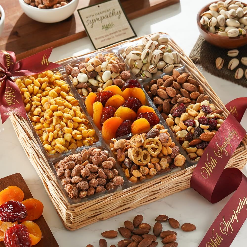 Broadway Basketeers Sympathy Fruit And Nuts Gift Basket - Gourmet Condolence Healthy Gifts For Men Woman Corporate