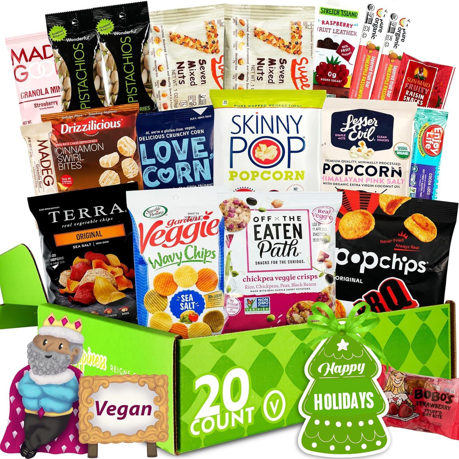 Gluten Free Palace Snack Attack Vegan Snacks Care Package - Plant-Based Vegan, Gluten Free, Dairy Free, Non-GMO Cookies, Bars, Chips, Puffs, Fruit &amp; Nuts. (20 Count)