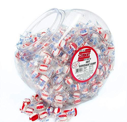 Stewart Old Fashioned Peppermint Flavored Pure Sugar Candy Puff Balls - Individually Wrapped Candy Snack, Fat-Free, Cholesterol-Free, Gluten-Free, Made in the USA - 96oz Tub