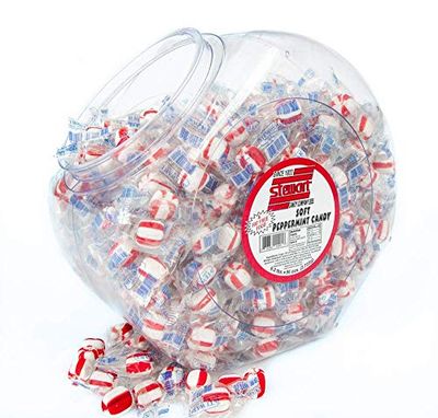 Stewart Old Fashioned Peppermint Flavored Pure Sugar Candy Puff Balls - Individually Wrapped Candy Snack, Fat-Free, Cholesterol-Free, Gluten-Free, Made in the USA - 96oz Tub