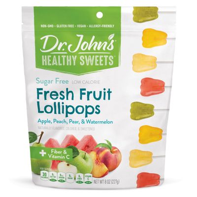 Dr. Johns Sugar Free Candy, Healthy Lollipops with Zero Sugar, Low Calorie Snacks, Keto Friendly Hard Candy Sweets,Fresh Fruit, Tooth, 30 Count, 8 Oz