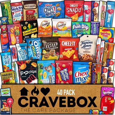 CRAVEBOX (Ultimate Snacks Mix) Valentines Day Care Package Snack Box for Kids and Adults - Assortment Pack Variety Cookies Crackers Candy - Back to School