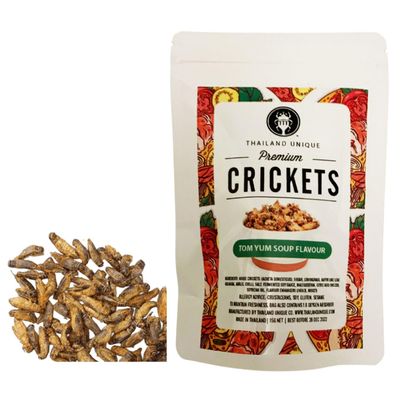Thailand Unique Tom Yum Seasoned Crickets - 15 Gram Bag of Dehydrated Edible Insects for Humans, Nutritious Bugs Superfood Unusual, Weird Snack Gift