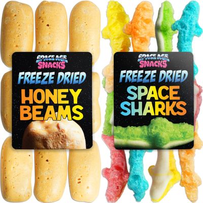 Freeze Dried Candy Variety Pack with 2 Kinds of Freeze Dried Candy - Honey Beams (3.5 Ounces) and Space Sharks (2 Ounces) Shipped in Box for Protection
