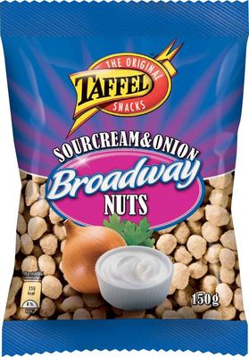 Taffel Broadway Nuts - Sourcream &amp; Onion Coated Peanuts - Original - Finnish - Snacks - Bag 150g
