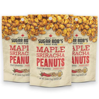 Sugar Bobs Finest Kind - Maple Sriracha Peanuts, Slow Roasted, Sweet and Salty Spicy Nuts, 2.5 oz (Pack of 3)