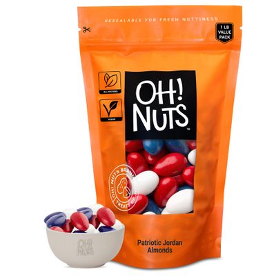 Jordan Almonds Patriotic - Red, White and Blue | 1 lb | Fourth (4th) of July Party Decorations USA Flag Colors | Packed in New York Zip-Seal Bag for Exceptional Freshness by Oh Nuts