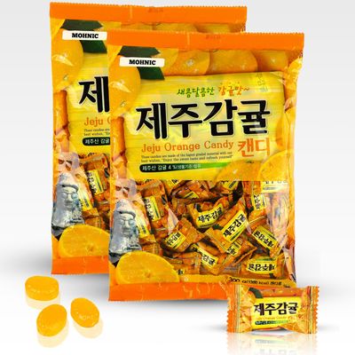 MOHNIC Jeju Orange Candy | 2 Pack x 10.58 oz each | Authentic Korean Snacks, Popular Korean Candy, Asian Candy, and Orange Hard Candy
