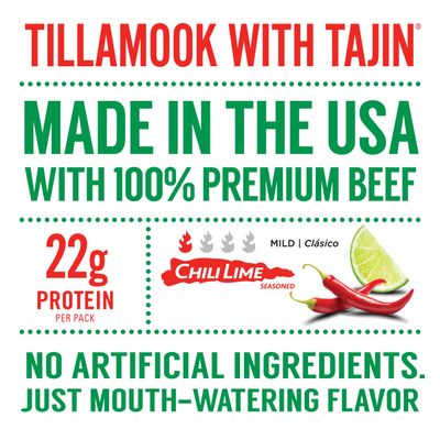 Tillamook Country Smoker Tajn Flavored Chili Lime Beef Jerky,High Protein, Ready to Eat Snacks, Savory and Tangy Flavor, On-the-Go Snack, 2.2 Ounce