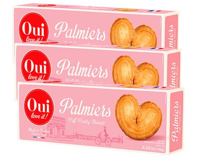 From France Oui Love It French Puff Pastry Cookies Palmiers 100g (3.52oz) Pack of 3