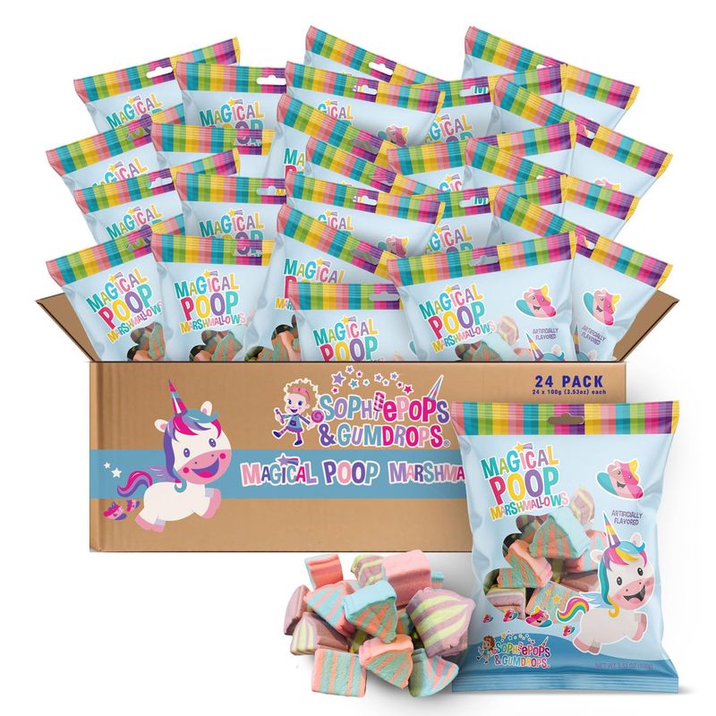 Sophiepops &amp; Gumdrops Magical Unicorn Poop Marshmallows, Rainbow Marshmallow Candy for Easter or Any Party, Non-Fat, Nut and Gluten Free Snacks, 24 Pack