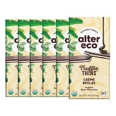 Alter Eco Creme Brulee Truffle Thins, Chocolate Bar with Gooey Ganache Truffle Filling, Organic, Gluten &amp; Soy-Free, Non-GMO Snacks, No Additives, Recyclable Packaging, Fair Trade (6-Pack Creme Brulee)