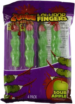 Halloween Zombie Fingers Sour Apple 4 Candy Lollipops (Pack of 3)