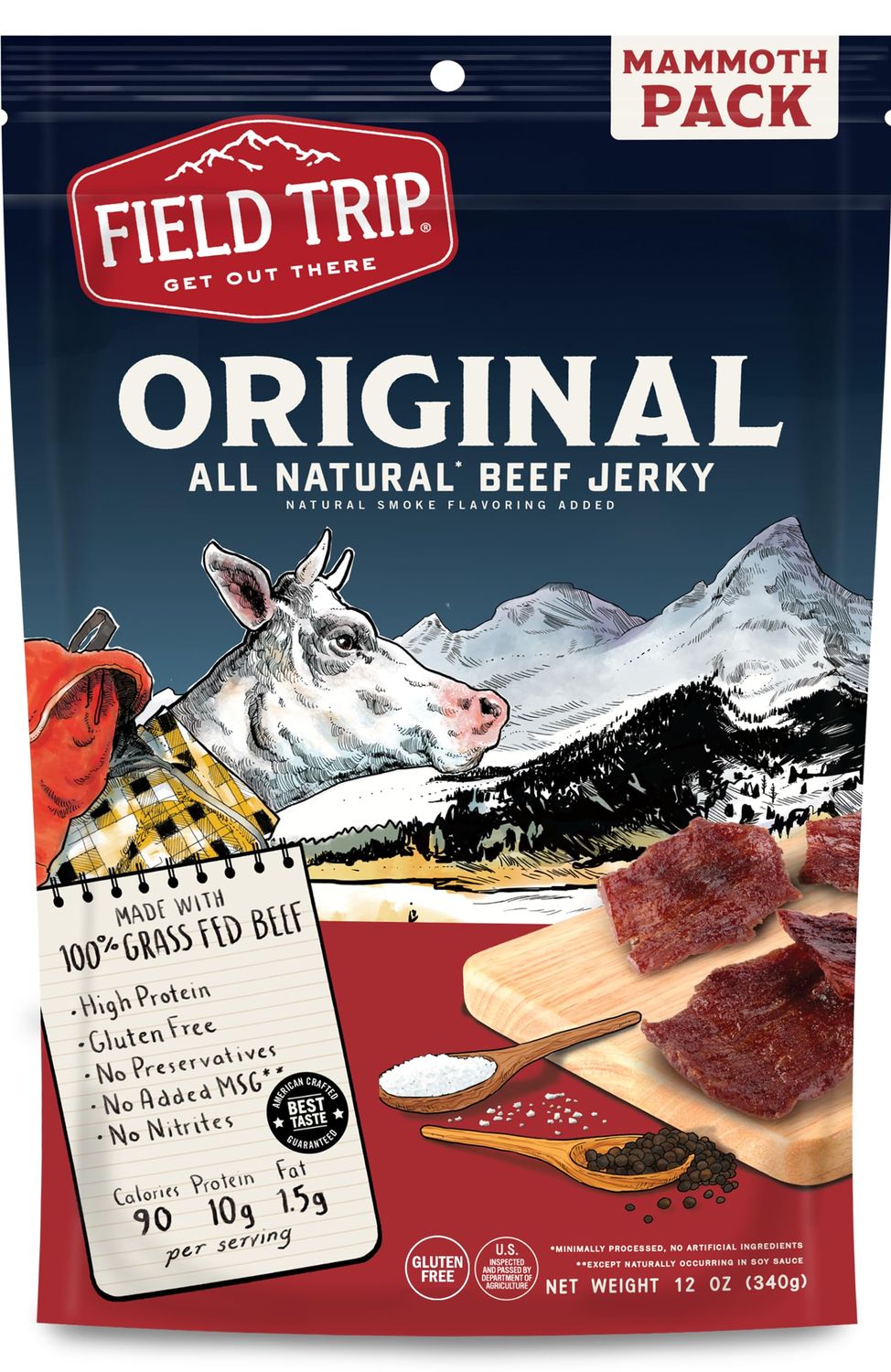 Field Trip Beef Jerky, Gluten Free Jerky, Low Carb, Healthy High Protein Snacks with No Nitrates, Made with All Natural Ingredients, Original, 12oz Bulk Bag