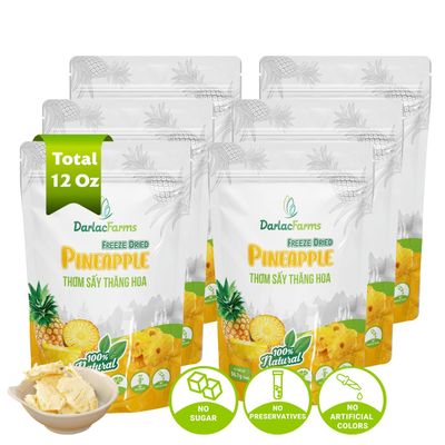 DARLAC FARMS Freeze Dried Pineapple Slices, Pack 6, No Sugar Added, Healthy Fruit Snacks for Kids, Adults &amp; All Ages, Premium Organic Crispy Crunchy Snacks, Tea, Smoothie, 2 Oz Each
