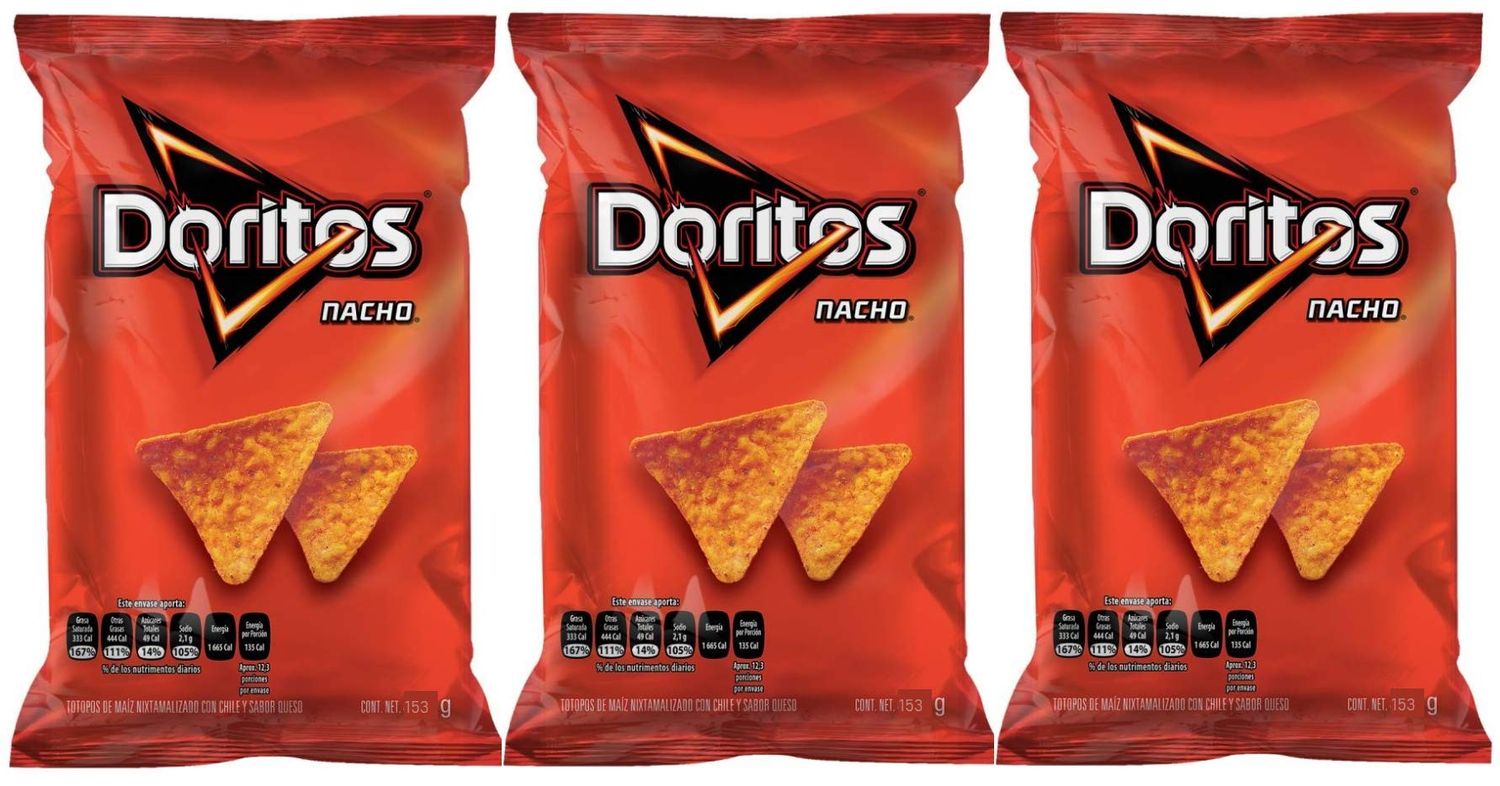 Doritos Nacho Mexican Version Sabritas (3 Pack 5.4oz each) Spicy Cheesy Corn Chips Famous Popular Classic Snacks Fun Bag Bulk Deal Fancy Appetizers grab varieties hot &amp; queso flavor botanas Mexicanos