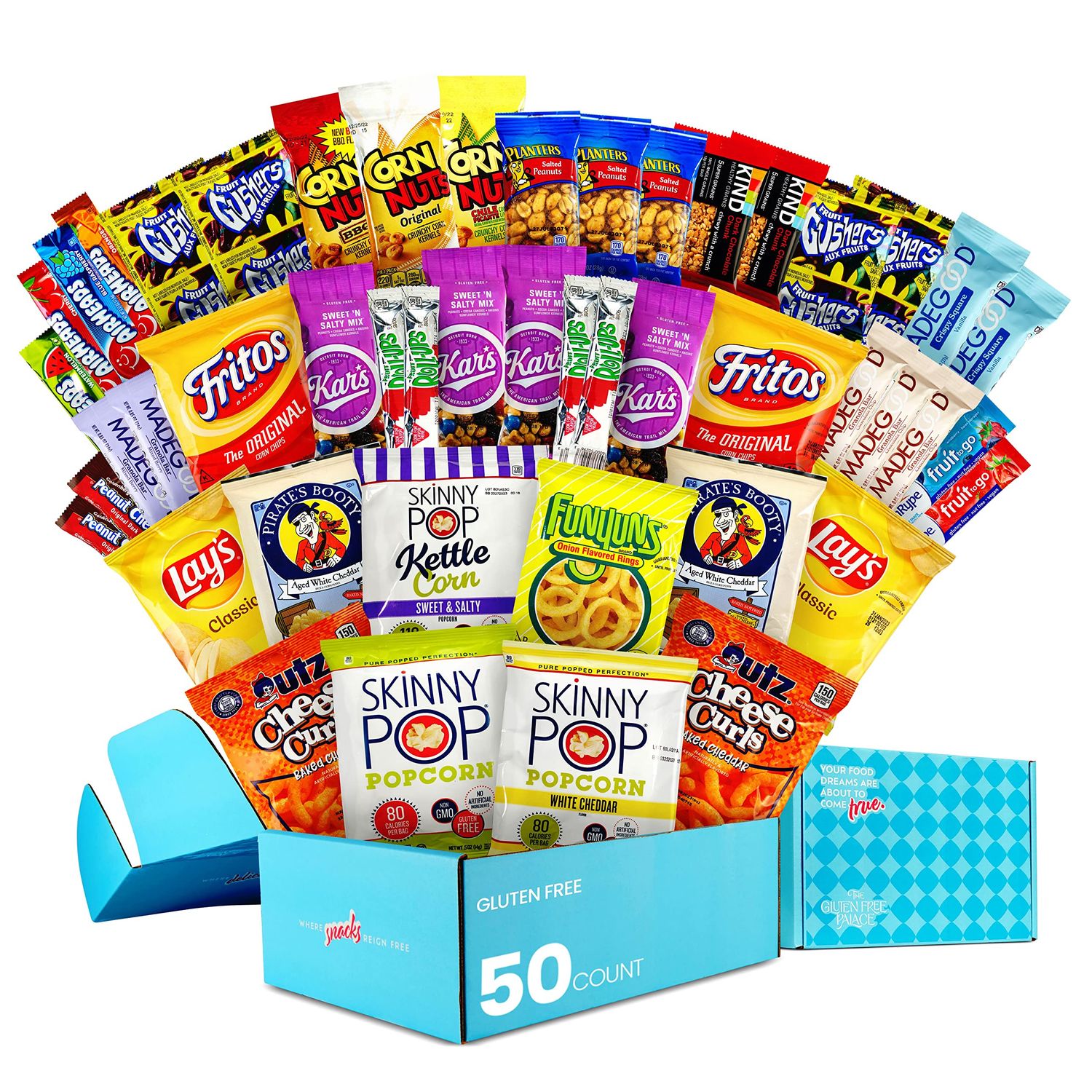 Gluten Free Palace Healthy Snack Variety Box - Classic Gluten Free Snack Pack - Chips for Christmas, Holiday, College, Corporate Gifts (50 Count)