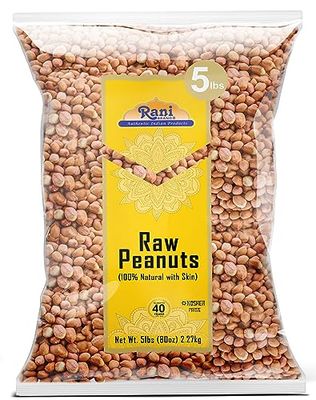Rani Peanuts, Raw Whole With Skin (uncooked, unsalted) 80oz (5lbs) 2.27kg Bulk  All Natural | Vegan | Kosher | Gluten Friendly | Fresh Product of USA  Spanish Grade GroundnutRed-skin
