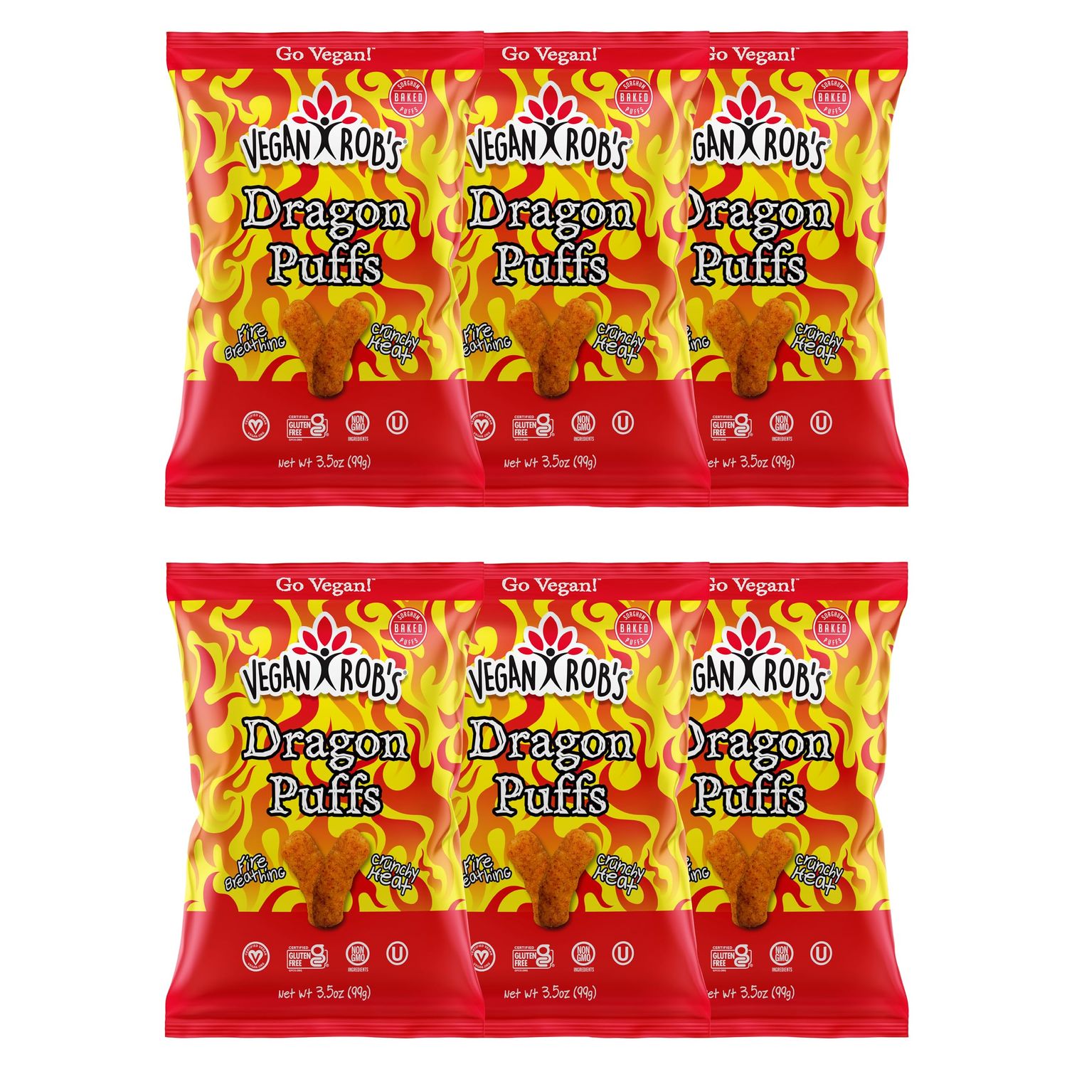 Vegan Rob&#39;s Dragon Puffs Baked Firey Bites with Clean &amp; Sustainable Ingredients - Healthy Snacks for Kids &amp; Adults - Plant Based &amp; Gluten Free - 6 Count (3.5 Ounce)