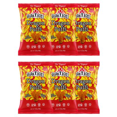 Vegan Rob&#39;s Dragon Puffs Baked Firey Bites with Clean &amp; Sustainable Ingredients - Healthy Snacks for Kids &amp; Adults - Plant Based &amp; Gluten Free - 6 Count (3.5 Ounce)