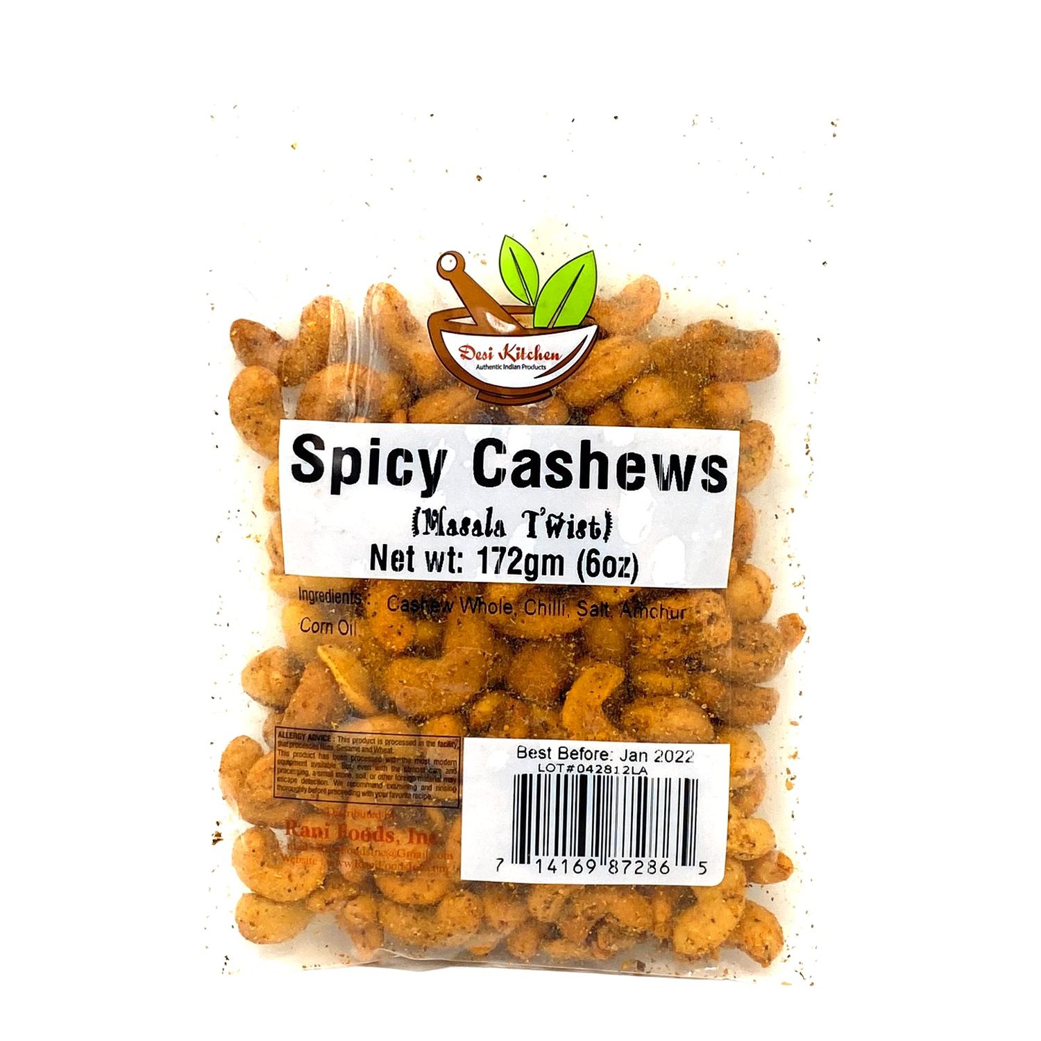 Desi Kitchen Indian Style Spicy Cashews (Masala Twist) 6oz By Rani Foods Inc