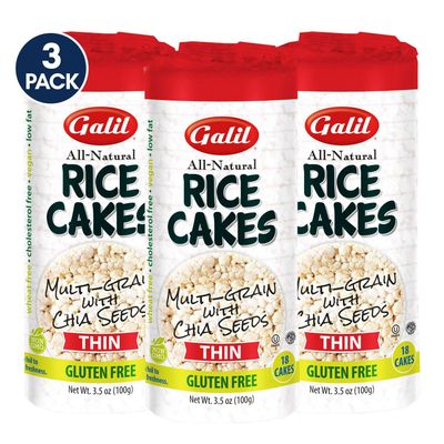 Galil Thin Multi-Grain Rice Cakes with Chia Seeds Pack of 3 - All-Natural, Non-GMO, Low Fat Snacks, Gluten-Free Rice Cakes 3.5 Oz.