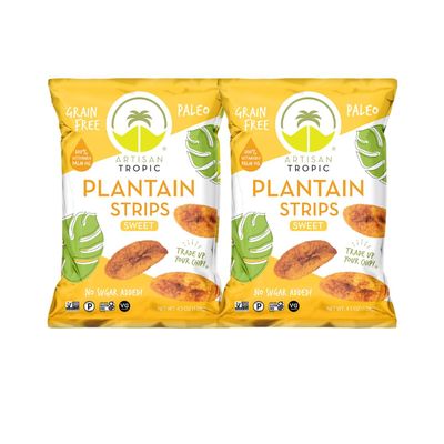 ARTISAN TROPIC Plantain Strips - Vegan, Paleo, Gluten Free Chips - Whole 30 Approved Foods Non-GMO Healthy Snack for Lunches, Dipping, Parties - Baked Banana Chips - Naturally Sweet (4.5 Oz - 2 Pack)