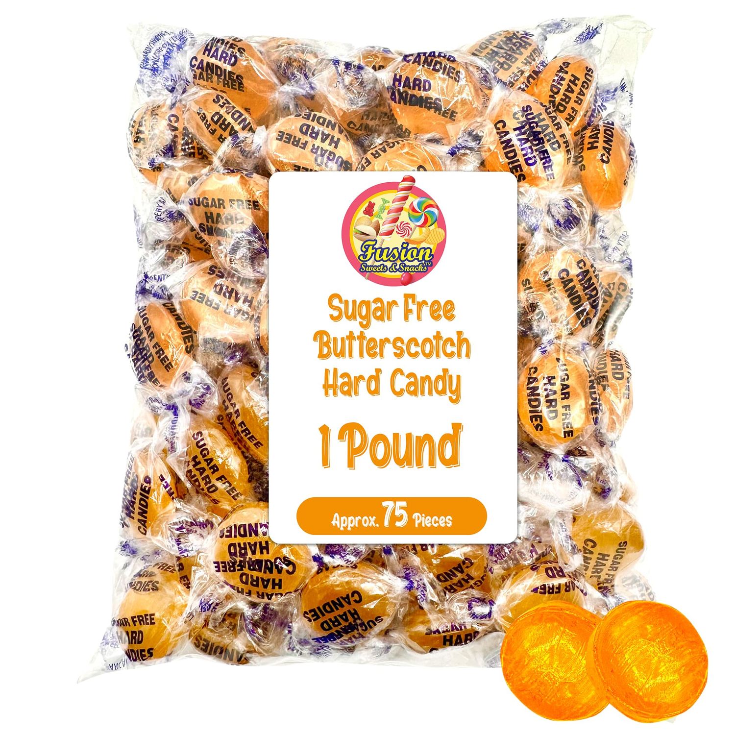 Sugar Free Butterscotch Candy Arcor - 1LB Bag (About 75 Pieces) Of Individually Wrapped Sugar Free Butterscotch Buttons, Butter Scotch Bulk Candy