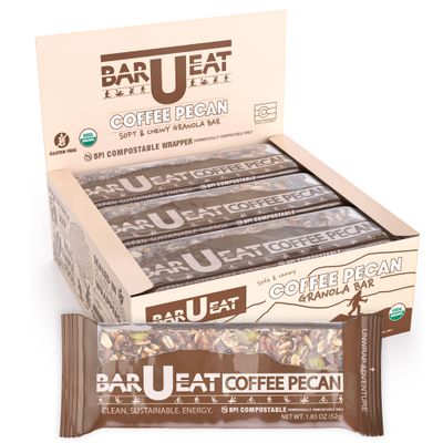 BAR-U-EAT Gluten-Free, Organic, Soft &amp; Chewy Energy Bar. Whole Food Ingredients | Compostable Packaging | No Artificial Sugar | Healthy Snacks (Coffee Pecan 12 Pack)