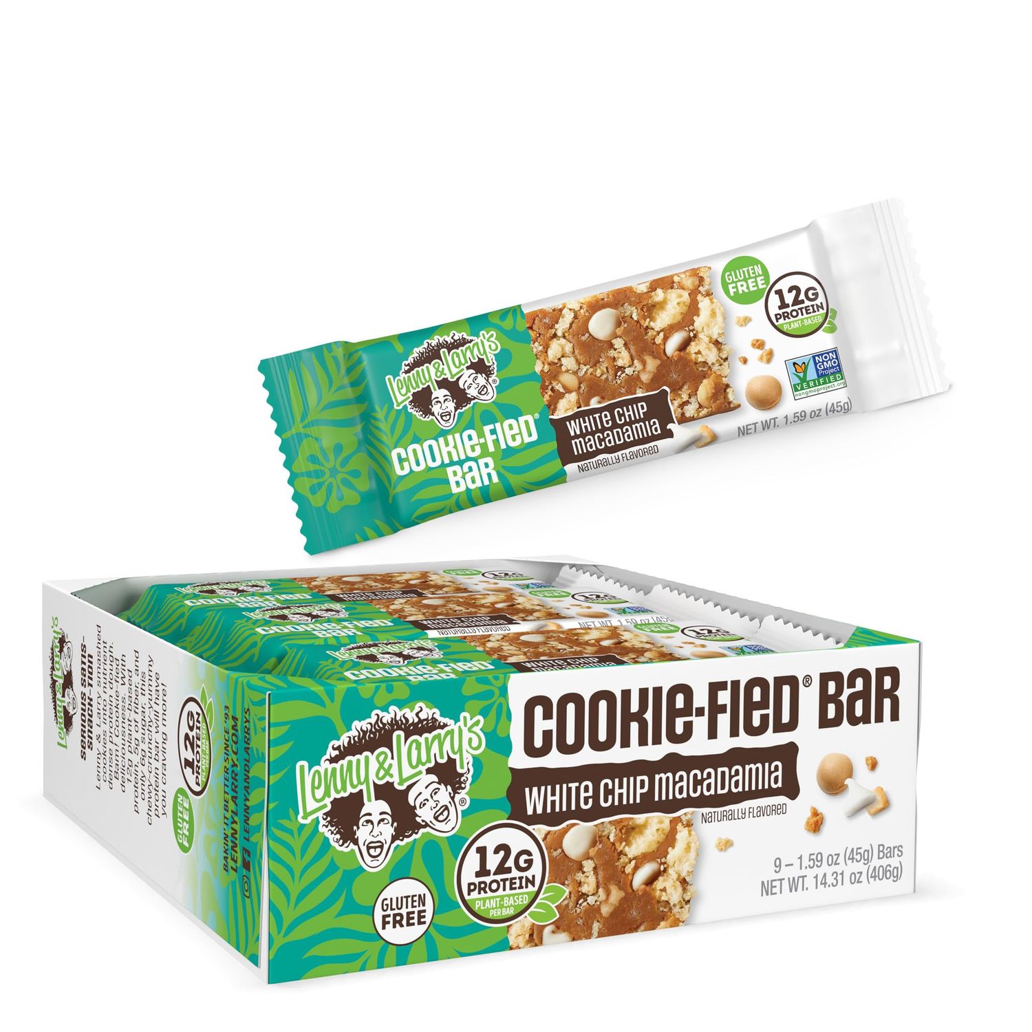 Lenny &amp; Larry&#39;s Cookie-fied Bar - White Chip Macadamia Protein Bars 9x45g - Healthy High Protein Snack with 12g Plant Protein &amp; 5g Fiber - Gluten free Power Bar, Keto Friendly, Non-GMO &amp; Vegan