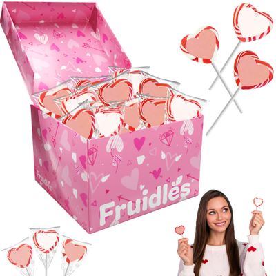 Fruidles Valentine&#39;s Day Red and White Swirl Heart Lollipop Candy Sucker Assorted, Individually Wrapped (12-Pack)