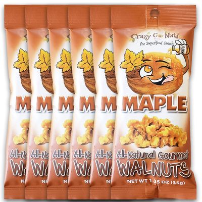 Crazy Go Nuts Walnuts Maple - Glazed Walnuts, Healthy Snacks, Vegan, Low Carb, Gluten Free, Superfood - Natural, Non-GMO, ALA, Omega 3 Fatty Acids, Good Fats, and Antioxidants - 1.25 Oz, 6-Pack
