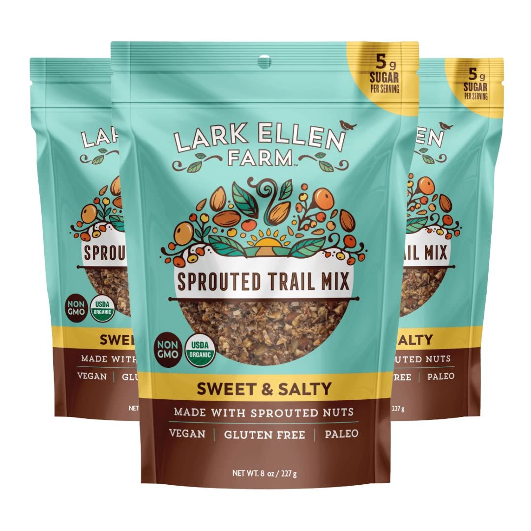 Lark Ellen Farm Sweet and Salty Nut and Seed Trail Mix, Gluten Free Trail Mix Bags, Grain Free Healthy Snacks, Certified Organic, Non-GMO, Paleo, Vegan (8 oz, 3 Pack)