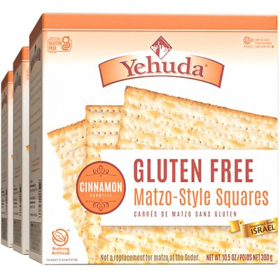 Yehuda Gluten Free Cinnamon Matzo, 10.5oz (3 Pack) Gluten Gree Matzo Style Crackers with Cinnamon | Thin, Crips and Airy | Product of Israel |Certified Kosher (including Passover)