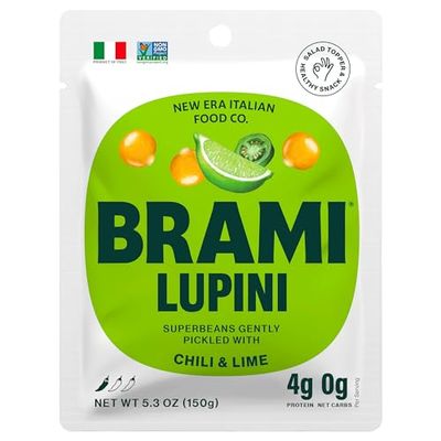 BRAMI Lupini Beans Snack, Chili &amp; Lime, 7g Plant Based Protein, 0g Net Carbs, Vegan, Vegetarian, Keto, Mediterranean Diet, Non Perishable, 5.3 oz
