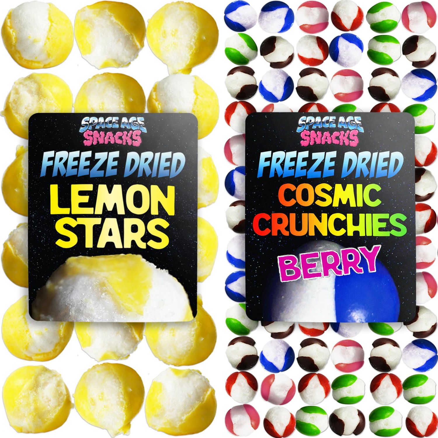 Freeze Dried Candy Variety Pack with 2 Kinds of Candy - Lemon Stars and Berry Cosmic Crunchies