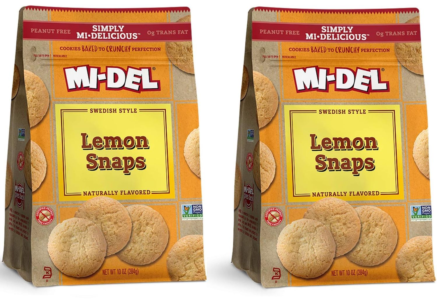 Mi-Del Lemon Snaps Cookies - Authentic Lemon Flavor - Crunchy Lemon Cookies - Non-GMO Certified, 0g Trans Fat - Healthy Cookie Snack - 10oz (Pack of 2)