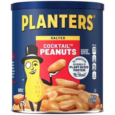Planters Cocktail Peanuts, Lightly Salted, 16 Ounce Canister (Pack of 6)