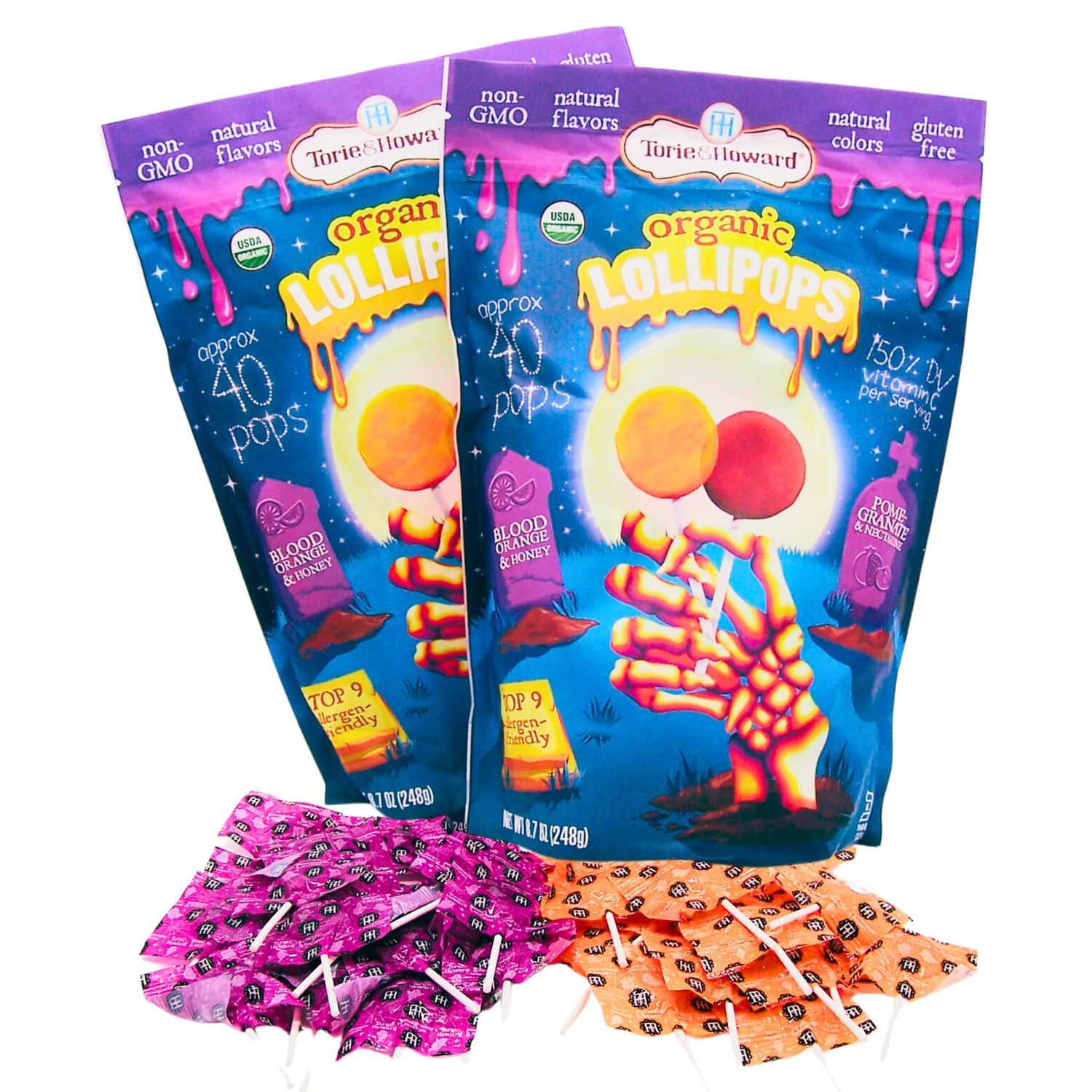 Halloween Inspired Lollipops with Blood Orange and Pomegranate Flavors, Allergen Friendly Treats, Set of 2, 8.7 Ounces