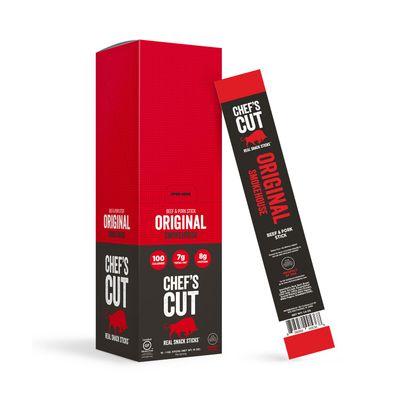 Chef&#39;s Cut Beef &amp; Pork Snack Sticks, Original Smokehouse, High Protein Meat Snack, Individually Wrapped, 8g Protein and 100 Calories, Gluten Free - 1 Ounce (Pack of 16)