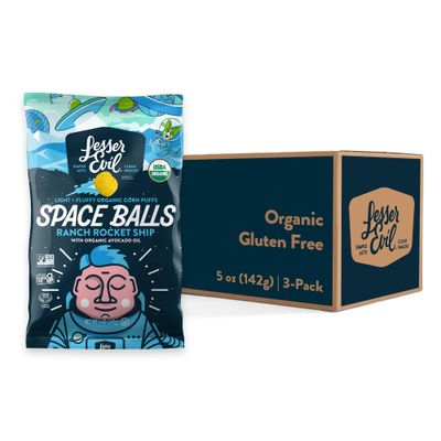 LesserEvil Ranch Rocket Ship Space Balls, Premium Quality, Minimally Processed, No Vegetable Oil, 5 oz, Pack of 3