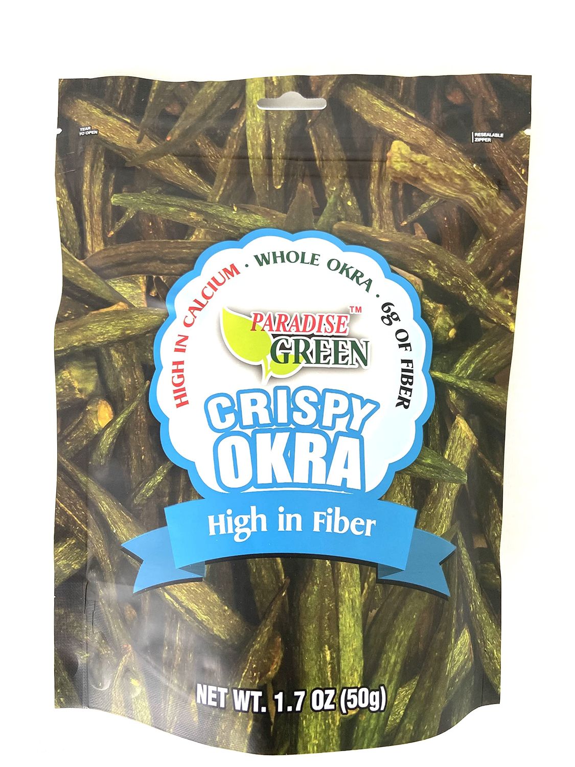 Crispy Crunchy Whole Okra Chips High in Fiber and Calcium, 100% Natural &amp; Gluten-Free, Paradise Green 1.7oz x 2 Packs Shipped by Thai Pantry.net