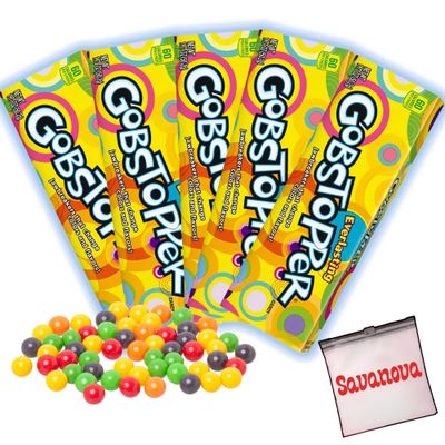 Everlasting Gobstopper Jawbreaker Candy,1.77 Oz - Hard Candy Assorted Fruit Flavors Multicolor Candy Bundle with SAVANOVA resealable candy pouch (Pack of 5)