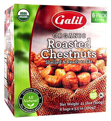 Galil Organic Roasted Chestnuts - 3.5 Oz Bags (Pack Of 6) - Shelled - Ready To Eat Snack, Gluten Free, All Natural, No Preservatives - Great for Snacking, Baking &amp; Cooking - 100% Vegan